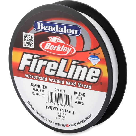Beadalon FireLine Beading Thread by Berkley, 0.007", Break Strength 8 lb, Crystal, 125 yd