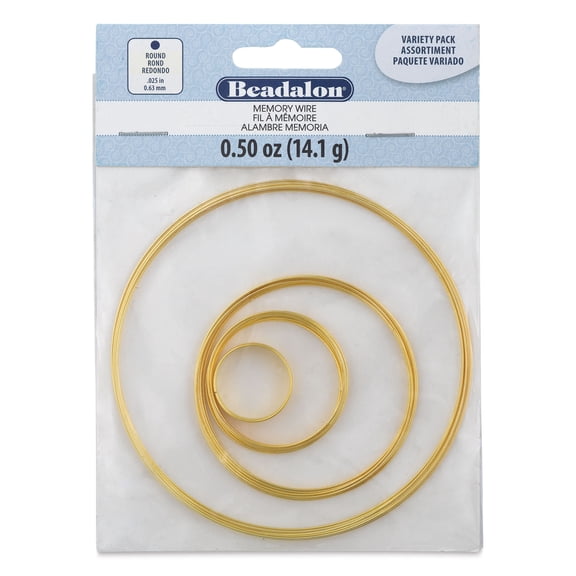 Beadalon Plated Memory Wire - Assorted Sizes, Gold, 1/2 oz