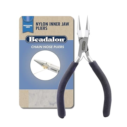 Beadalon Professional Series Nylon Inner Jaw Chain Nose Pliers, Dark Blue Vinyl-Free Grips, Stainless Steel, Box Joint, Double Leaf Springs, 5.75 in