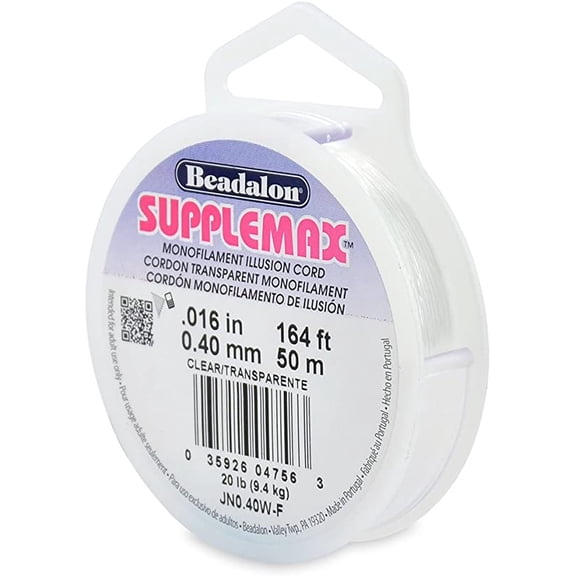Beadalon Supplemax 0.40 mm (0.016") Nylon Bead Stringing Material, 50 m (164 ft), Clear Monofilament Illusion Cord