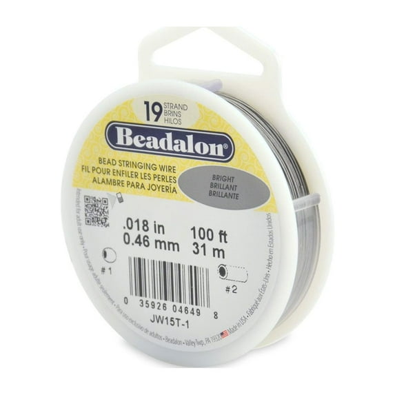Beadalon Wire .018" 100ft Bright Silver Color 19 Strand