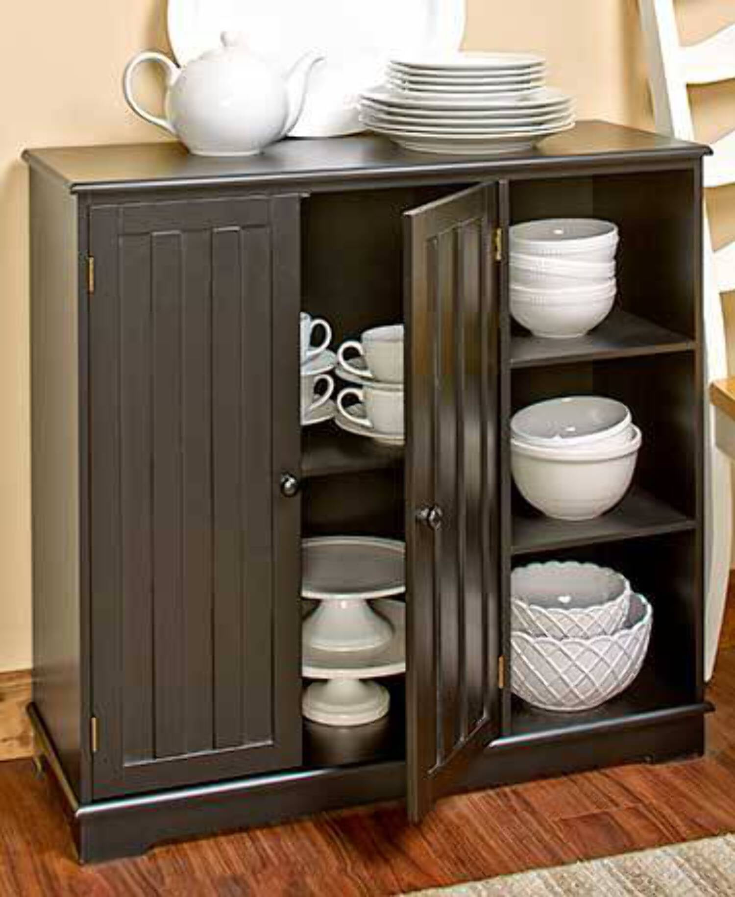 Beadboard Buffet Cabinet Sideboard with Storage Black