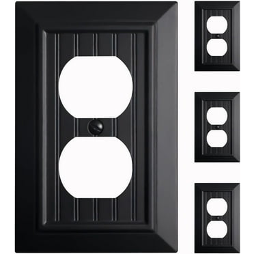 Beadboard Outlet Covers Wall Plates, Bamboo Fiber Light Switch Covers, Natural Material Electric Receptacle Decorative Switch Plate Outlet Cover (Matte Black, 1 Gang Duplex 4 Pack)