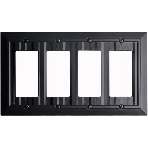 Beadboard Outlet Covers Wall Plates, Bamboo Fiber Light Switch Covers, Natural Material Electric Receptacle Decorative Switch Plate Outlet Cover (Matte Black, 4 Gang Decorator 1 Pack)