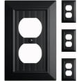 thumbnail image 1 of Beadboard Outlet Covers Wall Plates, Bamboo Fiber Light Switch Covers, Natural Material Electric Receptacle Decorative Switch Plate Outlet Cover (Matte Black, 1 Gang Duplex 4 Pack), 1 of 7