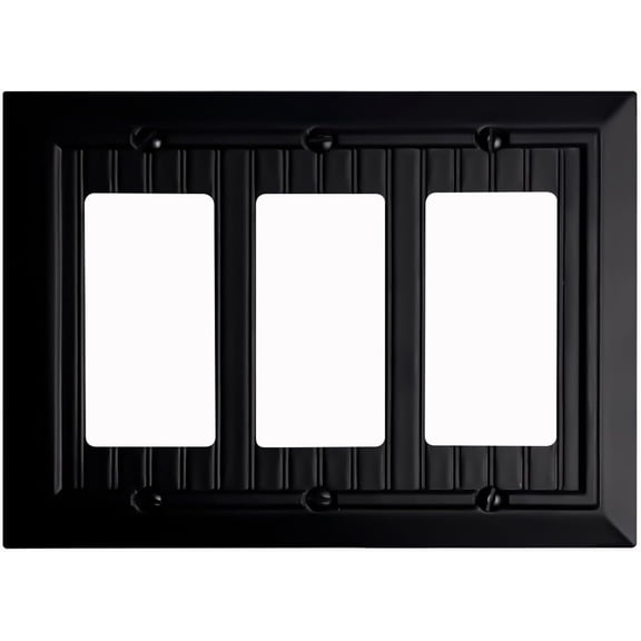 Beadboard Outlet Covers Wall Plates, Bamboo Fiber Light Switch Covers, Natural Material Electric Receptacle Decorative Switch Plate Outlet Cover (Matte Black, 3 Gang Decorator 1 Pack)