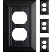 Beadboard Outlet Covers Wall Plates, Bamboo Fiber Light Switch Covers, Natural Material Electric Receptacle Decorative Switch Plate Outlet Cover Matte Black 1 Gang Duplex 4 Pack