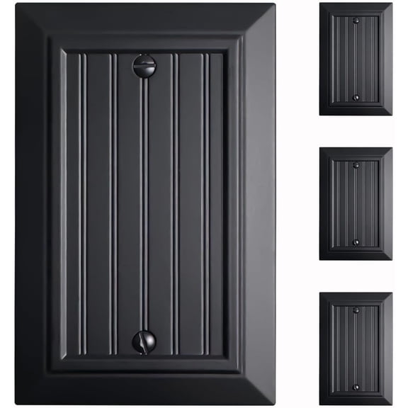 Beadboard Wall Plate Outlet Cover, Bamboo Fiber Light Switch Plate, Matte Black, 1 Gang Blank, 4 Pack