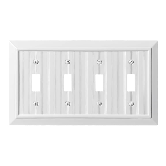 Beadboard Outlet Covers Wall Plates, Bamboo Fiber Light Switch Covers, Natural Material Electric Receptacle Decorative Switch Plate Outlet Cover (Pure White, 4 Gang Toggle 1 Pack)