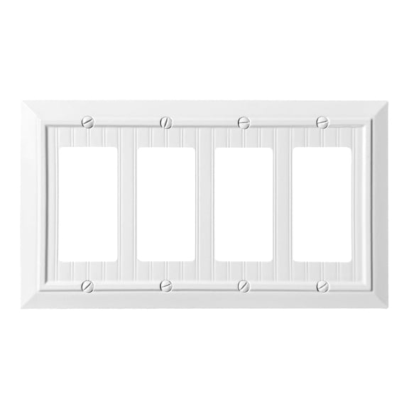 Beadboard Outlet Covers Wall Plates, Bamboo Fiber Light Switch Covers, Natural Material Electric Receptacle Decorative Switch Plate Outlet Cover Pure White (4 Gang Decorator 1 Pack)