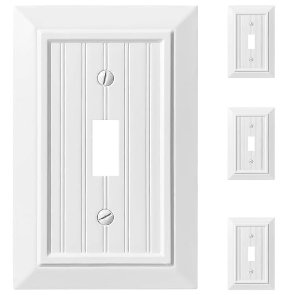 Beadboard Outlet Covers Wall Plates, Bamboo Fiber Light Switch Covers, Natural Material Electric Receptacle Decorative Switch Plate Outlet Cover Pure White (1 Gang Toggle 4 Pack)