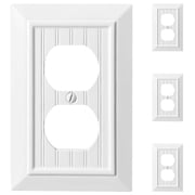 Beadboard Outlet Covers Wall Plates, Bamboo Fiber Light Switch Covers, Natural Material Electric Receptacle Decorative Switch Plate Outlet Cover Pure White 1 Gang Duplex 4 Pack