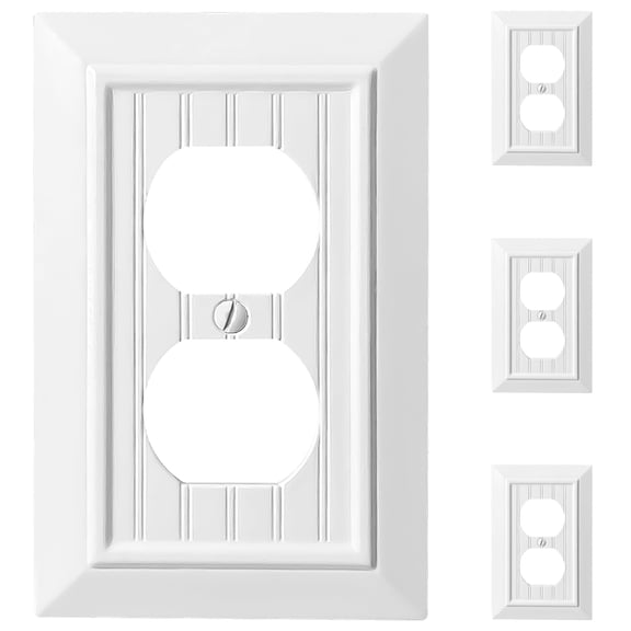 Beadboard Outlet Covers Wall Plates, Bamboo Fiber Light Switch Covers, Natural Material Electric Receptacle Decorative Switch Plate Outlet Cover Pure White (1 Gang Duplex 4 Pack)