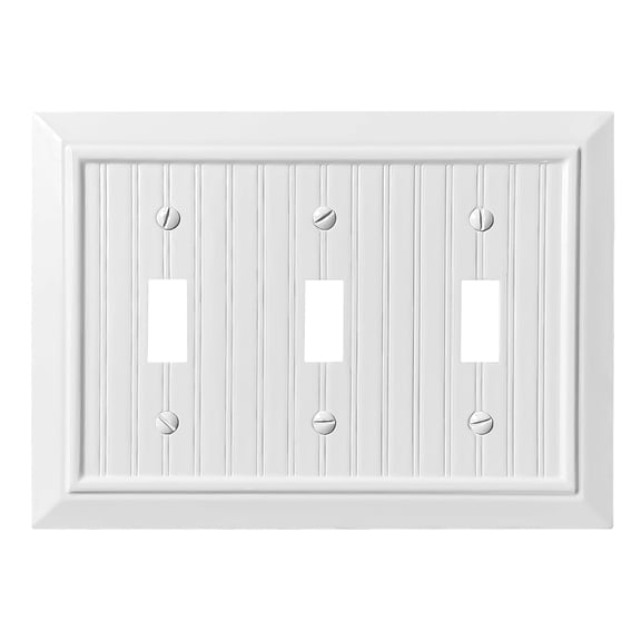 Beadboard Wall Plate Outlet Cover, Bamboo Fiber Light Switch Plate, Pure White, 3 Gang Toggle, 1 Pack