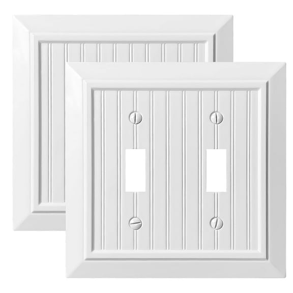 Beadboard Outlet Covers Wall Plates, Bamboo Fiber Light Switch Covers, Natural Material Electric Receptacle Decorative Switch Plate Outlet Cover (Pure White, 2 Gang Toggle 2 Pack)