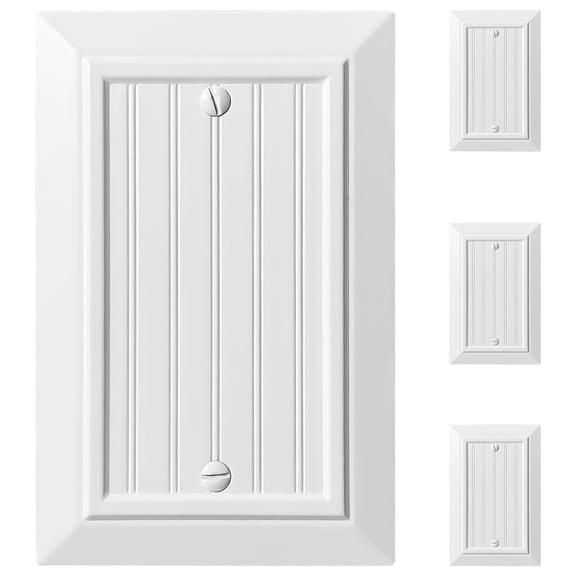 Beadboard Outlet Covers Wall Plates, Bamboo Fiber Light Switch Covers, Natural Material Electric Receptacle Decorative Switch Plate Outlet Cover Pure White (1 Gang Blank 4 Pack)