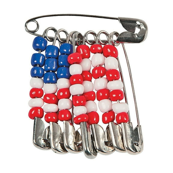 Beaded American Flag Pin Craft Kit, Craft Kits, Kids Pins, Kids Jewelry Craft Kits, Fourth of July, 12 Pieces, Red/White/Blue