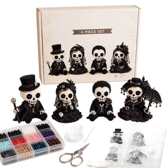 Beaded Animal DIY Kit 4 Piece Set Skeleton Figure Craft Kit with Beads String Tools and Display Components for Handmaking