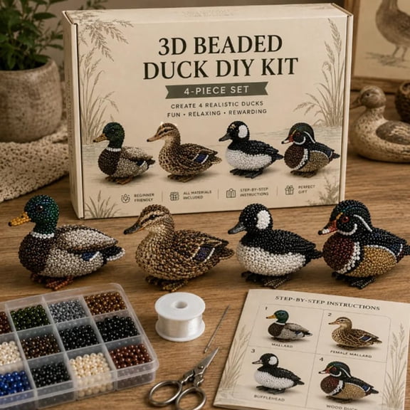 Beaded Animal Kit - Tiny 3D Beaded Animal DIY Kit, Embroidery Making Kit for Beginners for Adults with Instructions, Storage Box (Duck)
