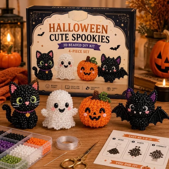 Beaded Animal Kit - Tiny 3D Beaded Animal DIY Kit, Embroidery Making Kit for Beginners for Adults with Instructions, Storage Box (Ghost)