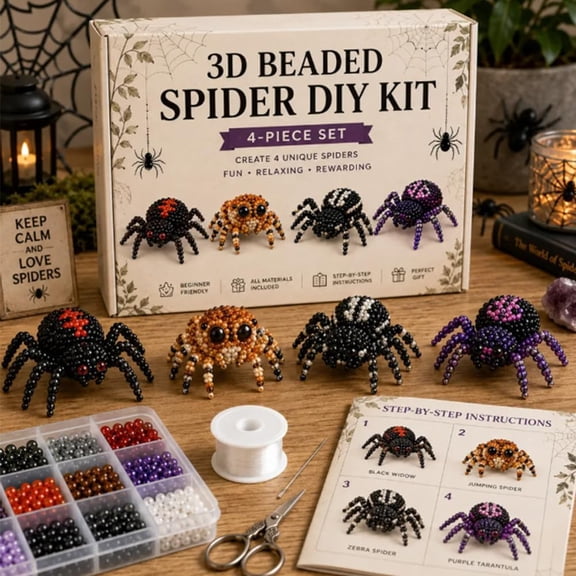 Beaded Animal Kit - Tiny 3D Beaded Animal DIY Kit, Embroidery Making Kit for Beginners for Adults with Instructions, Storage Box (Spider)