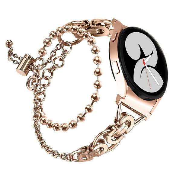 Beaded Band Fit for Samsung Galaxy Watch 4 44mm 40mm, Watch 4 Classic 42mm 46mm, Watch 5 40mm 44mm, Watch 5 Pro 45mm, 20mm Metal Bracelet Bands Dressy Wristband Strap for Women