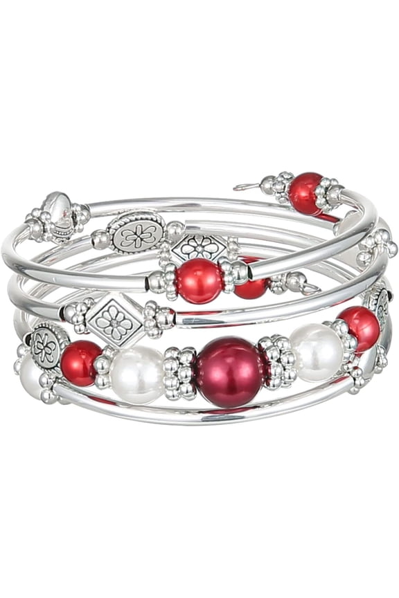 Beaded Bangle Bracelets for Women Silver Wrap Bangles Bracelet Womens Costume, Crystal, Style B3023