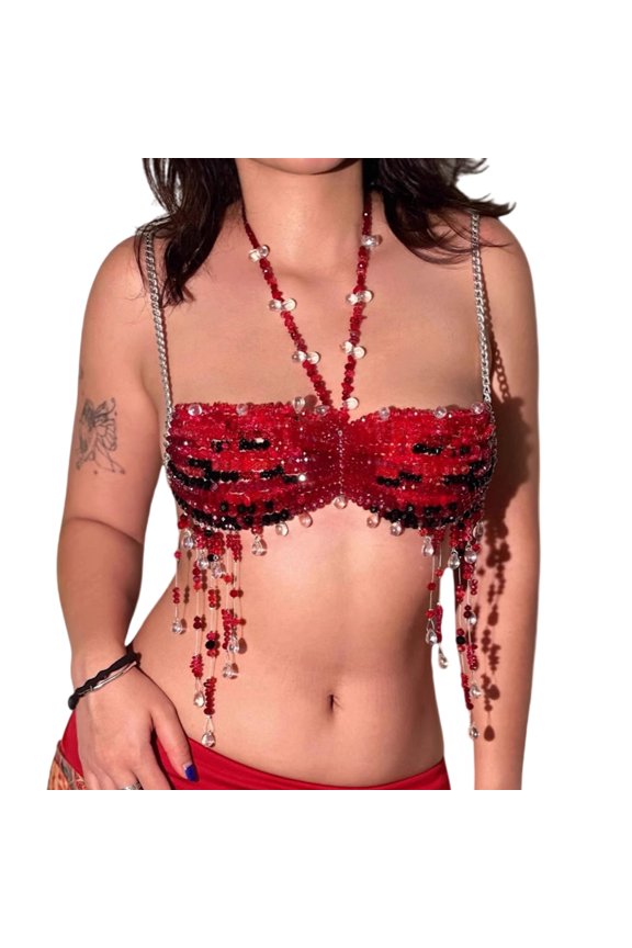 Beaded Body Chain Bra Bikinis Chain Chest Chain Fashion Body Chain Jewelry Accessories Adjustable for Raves Party Beach