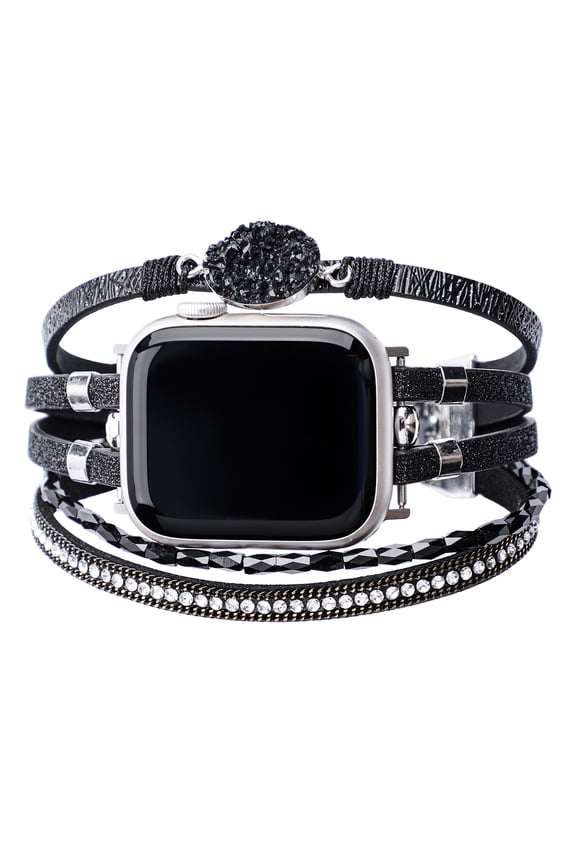Beaded Boho Bracelet Compatible for Apple Watch Band 38/40/41/42/44/45/46 Series 11 10 9 8 7 SE 6 5 4 Women PU Leather Fashion Cute Handmade Multilayer Wrap Watch Strap for iWatch Bands 3/2/1