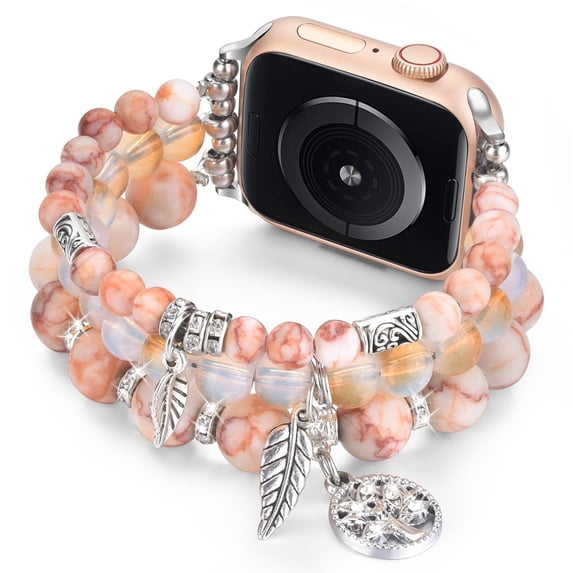 Beaded Bracelet Compatible for Apple Watch Band 38mm 40mm 41mm 42mm 44mm 45mm Women Handmade Crystal Beads Stretchy Dressy Charms Strap for iWatch Band Series SE 9 8 7 6 5 4 3 2 1