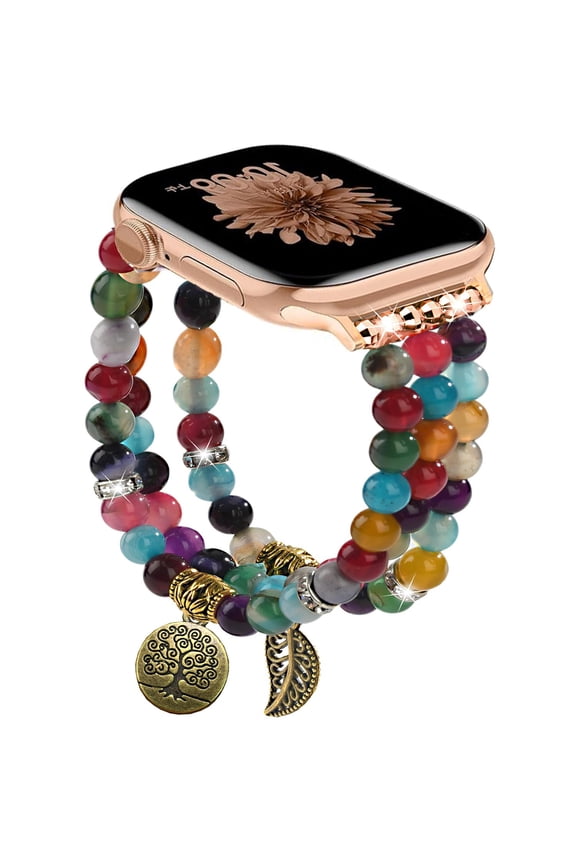Beaded Bracelet Compatible with Apple Watch Band Series 9, 10, Ultra 2, SE, Ultra 8 7 6 5 4 3 2 1, Elastic Stretchy Watch Strap for iWatch Band 42mm 44mm 45mm 46mm 49mm,Colour