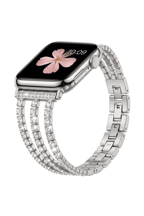 Beaded Bracelet Compatible with Apple Watch Bands 38/40/41/42/44/45/46/49mm Women, Dressy Fancy Stainless Steel Metal Elegant Jewelry Strap for iWatch