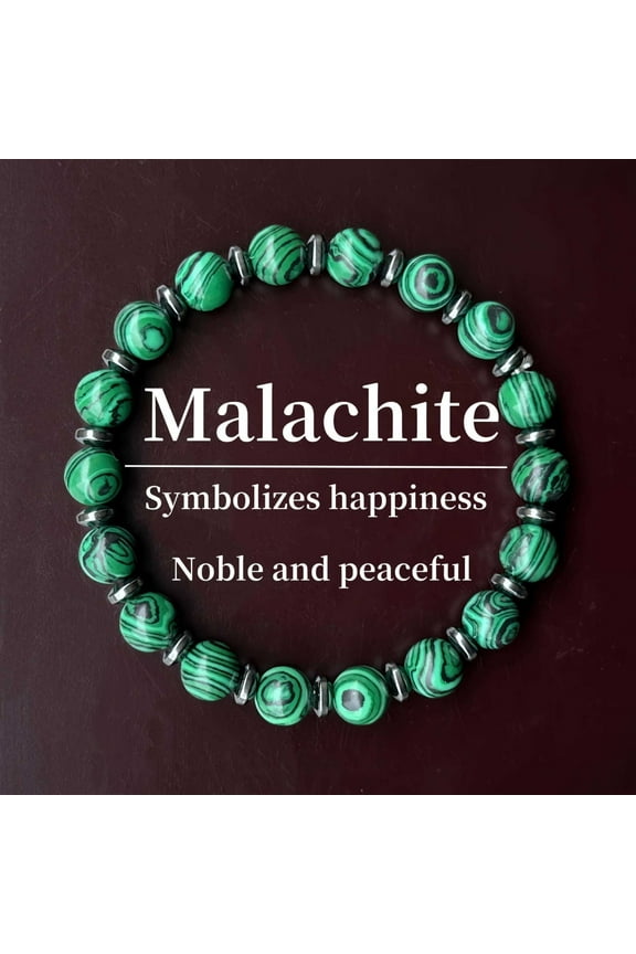Beaded Bracelet - Handmade Malachite Stretch Jewelry - Natural Stone Design for Luck and Fortune - Stylish Elastic Cord Accessory