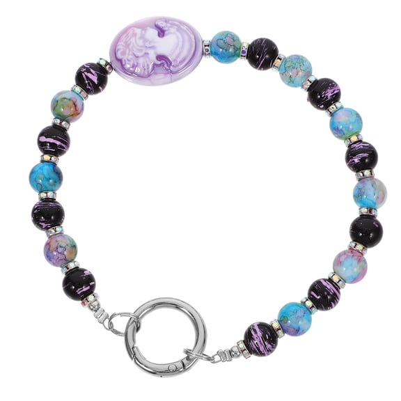 YEAHIBABY Beaded Bracelet Keychain Purple 1Pcs 5.5x2.4x0.4In