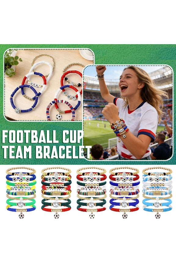 Beaded Bracelet Kit, Soccer Cup 2026 Merchandise, 8 Piece Soft Modeling Material Beads Stackable National Team Bracelet Pack, 7 Inch Soccer Cup Soccer Team Match Day Fan Jewelry
