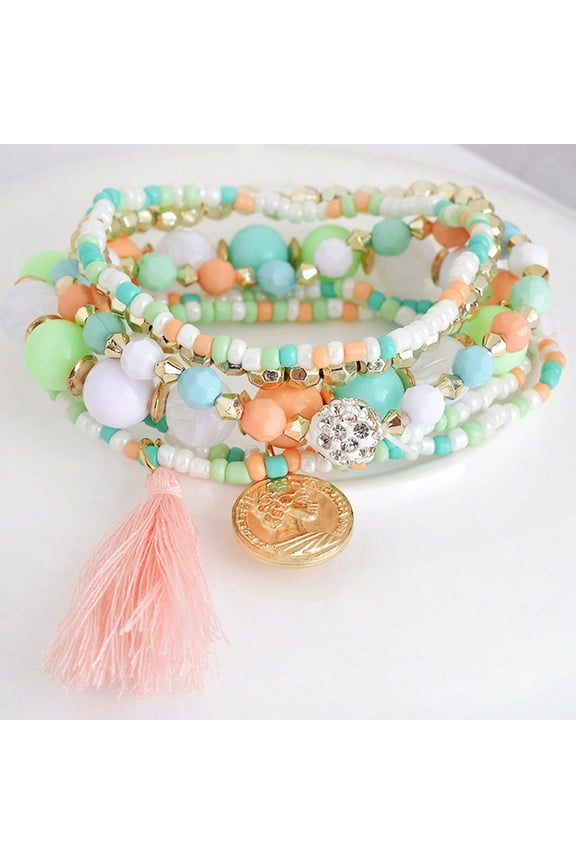 Beaded Bracelet Set for Women Stackable Colorful Acrylic Tube Polymer Clay Pearl Bead Stretch Bracelets Summer Beach Bohemian Bracelets Jewelry for Women