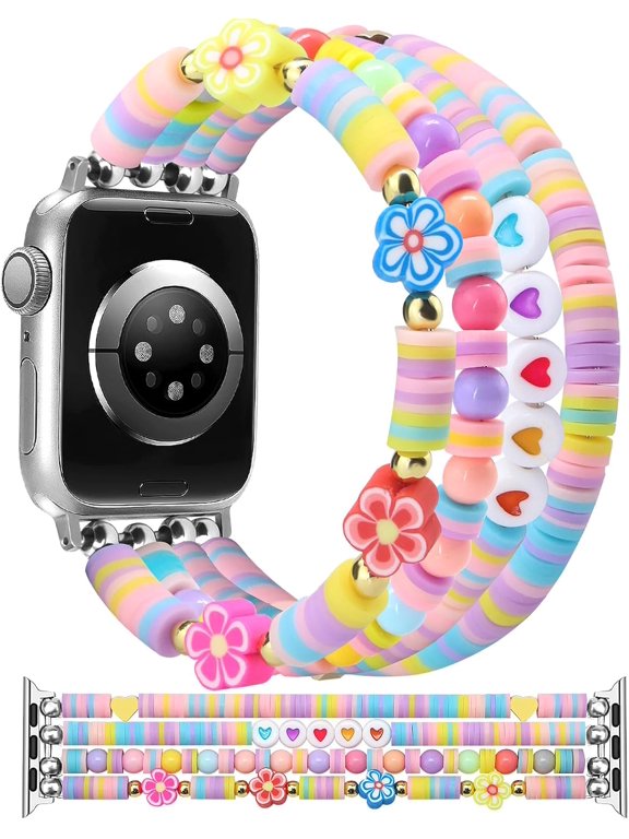 Beaded Bracelets Compatible with Apple Watch Band 42mm(S3/2/1) 44mm 45mm 46mm 49mm Women Cute Preppy Handmade Elastic Stretch Strap for iWatch Series 10/9/8/7/6/5/4/3/2/1/SE/Ultra (M)