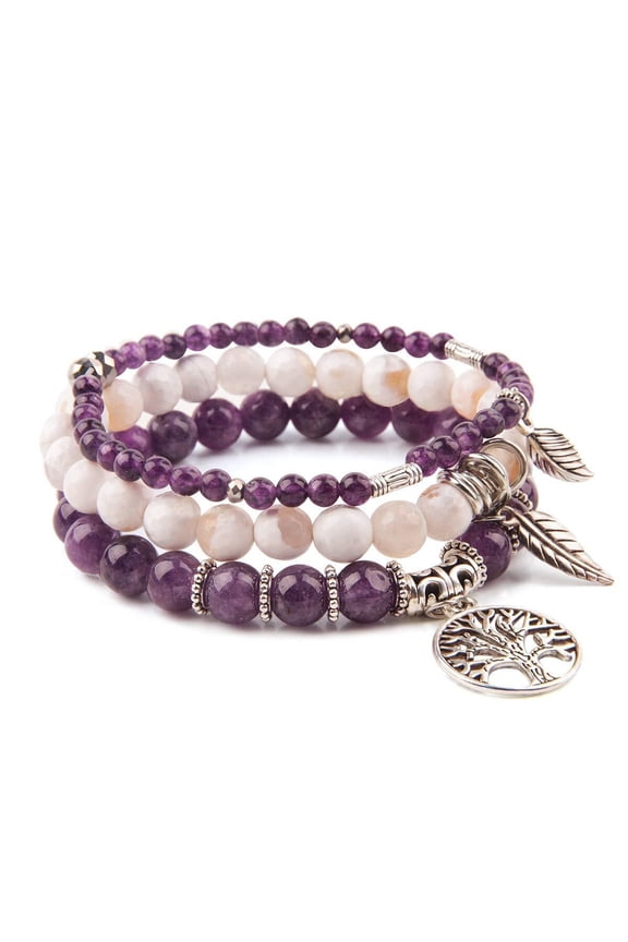 Beaded Bracelets for Women, Healing Stone Crystal Bracelets Tree of Life Bracelet Yoga Stretch Chakra Bracelet Set Jewelry Gifts
