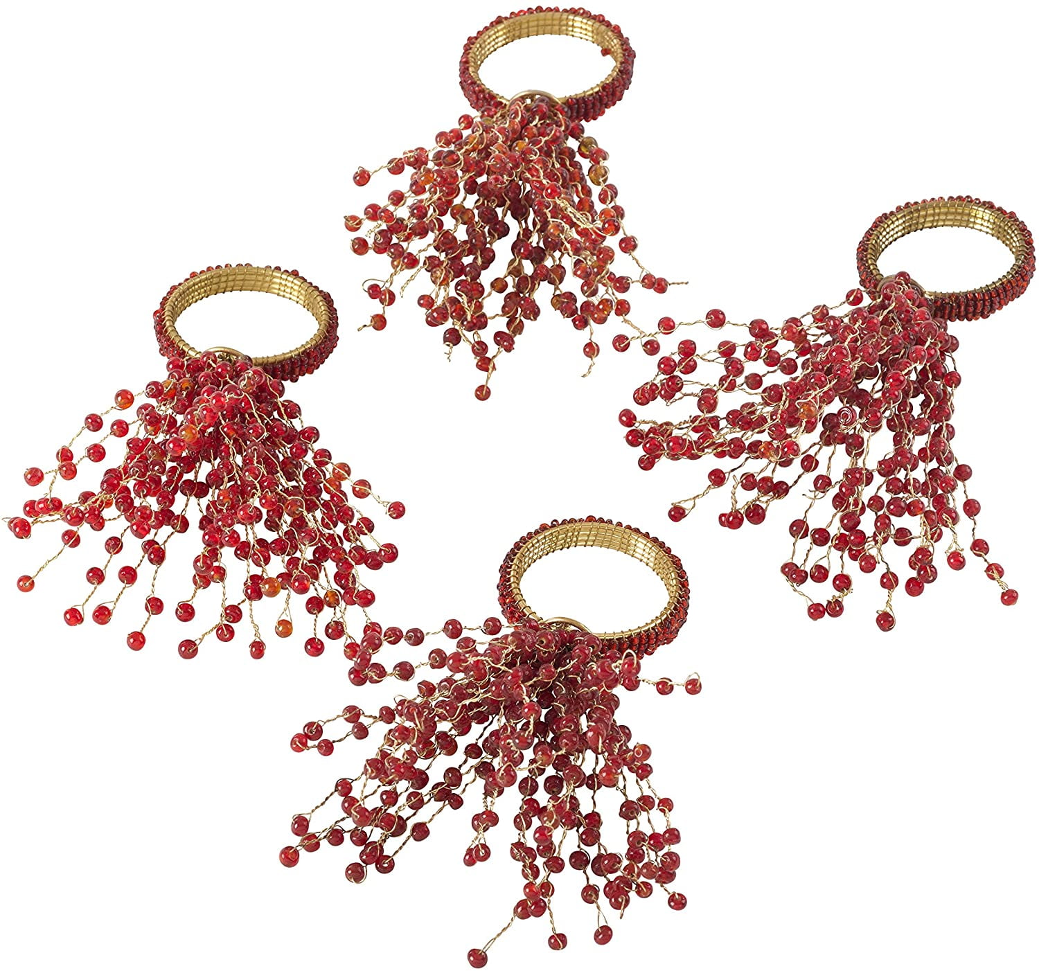Red Beaded Burst Design Napkin Ring Set of 4