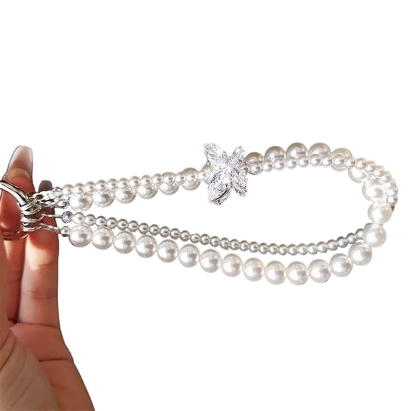 Beaded Chain Strap Decorative Phone Case Charm Double Layer Lanyard Strap Anti-Lost String for Women Girls