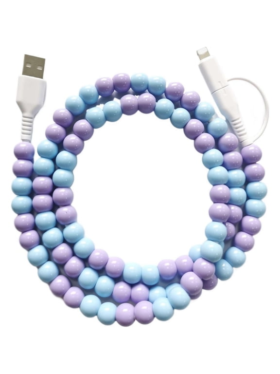 Beaded Charging Cord, 2 in 1 Bead Charger Cord, Colorful Pearl Dazzle Bead Phone Charge Cable, 3.3ft USB Cable