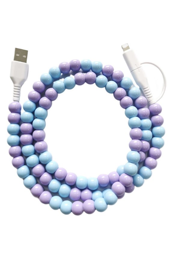 Beaded Charging Cord, 2 in 1 Bead Charger Cord, Colorful Pearl Dazzle Bead Phone Charge Cable, 3.3ft USB Cable