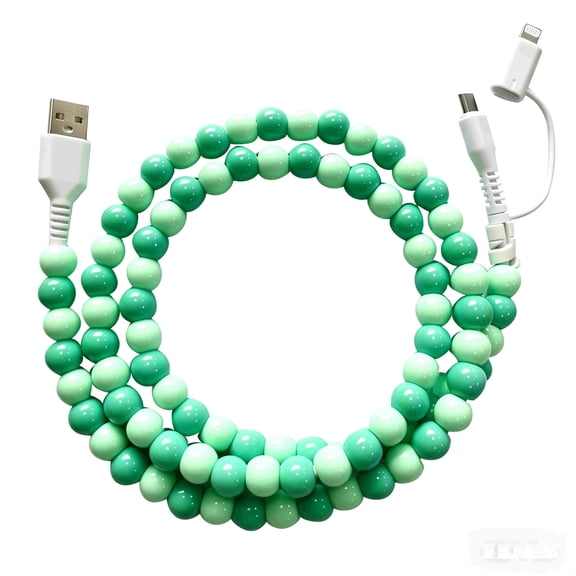 Beaded Charging Cord, 2 in 1 USB C Cable Multi Beaded, 3.3FT Fast Charging Cable 66W USB A Type C iOS Cable