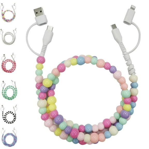 Beaded Charging Cord, 3.3ft Fast 4 in 1 Multi Beaded Charger Cord, 2 in 1 Cute Beaded Phone Charging Cable, Universal (A)
