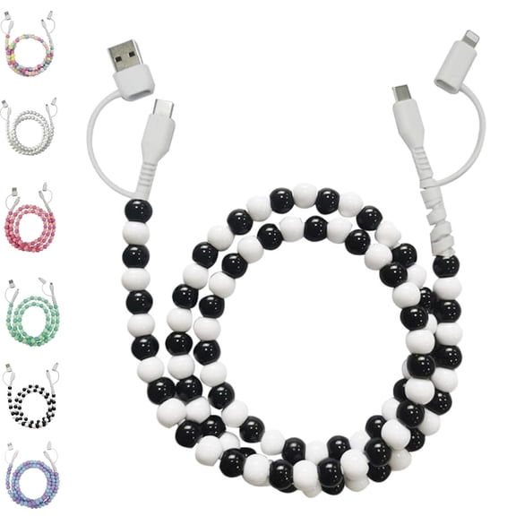 Crazyview Beaded Charging Cord, 3.3ft Fast 4 in 1 Multi Beaded Charger Cord, 2 in 1 Cute Beaded Phone Charging Cable, Universal (C)