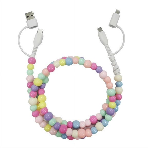 Beaded Charging Cords, 4-in-1 Beaded Charging Cord&Fast Charging Cable Multi Charging Cable for Multi-Device Use-3.3ft