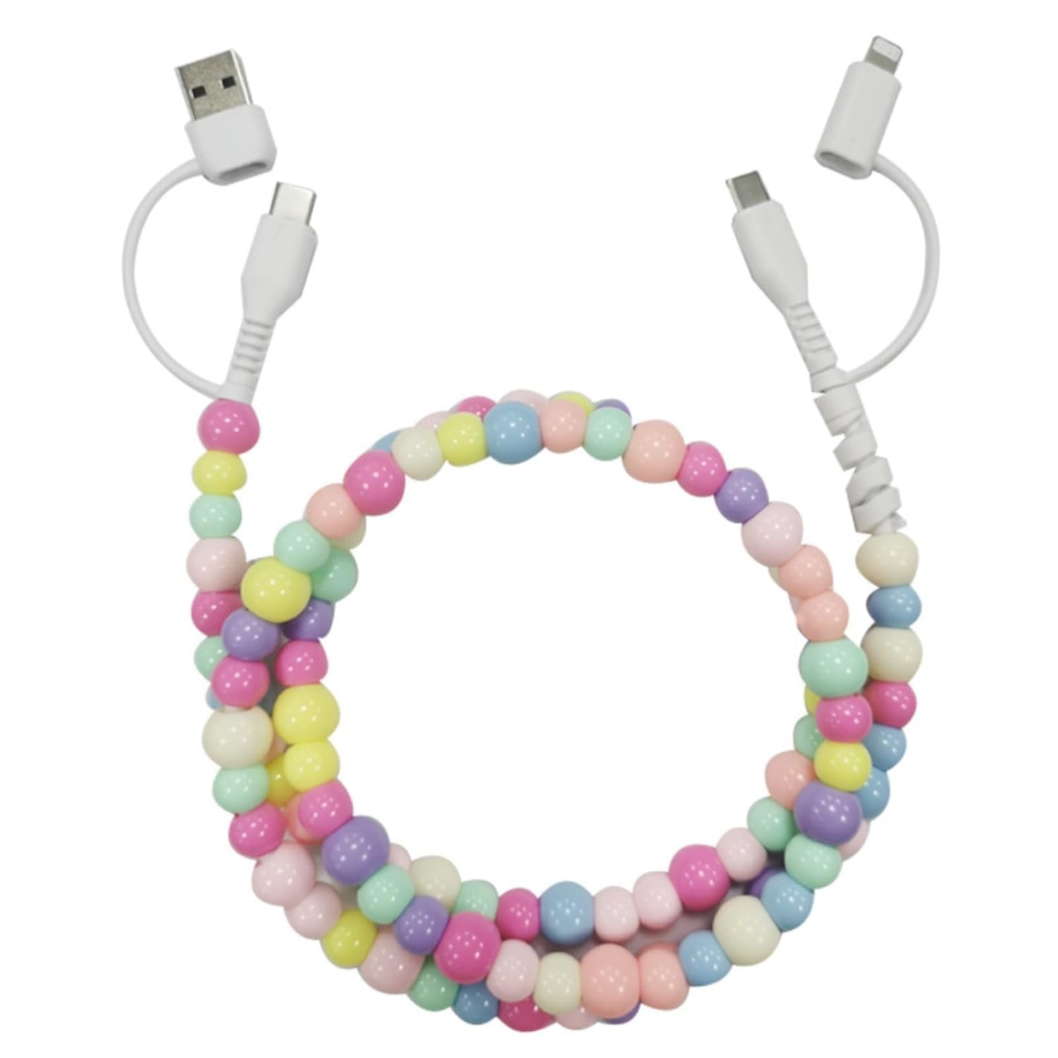Beaded Charging Cords for Girls, 4 in 1 Multi Beaded Charger Cord