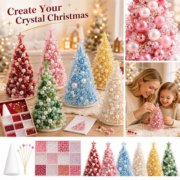 Beaded Christmas Tree with Blue and Silver Plastic Beads, Foam Cone Base, and Star Topper, Handcrafted Christmas Tree Decor for Indoor Holiday Displays and Festive Table Settings,