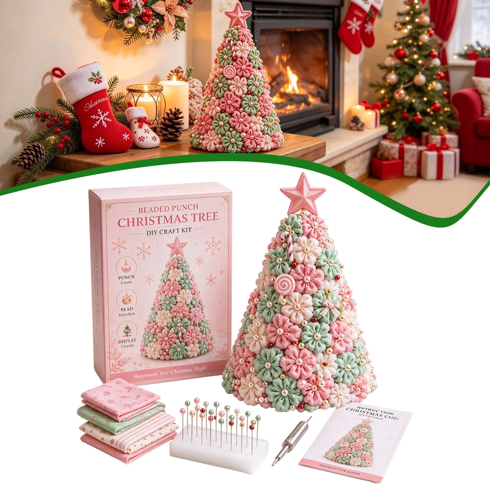 Beaded Christmas Tree DIY Craft Kit Handmade Holiday Decoration for ...