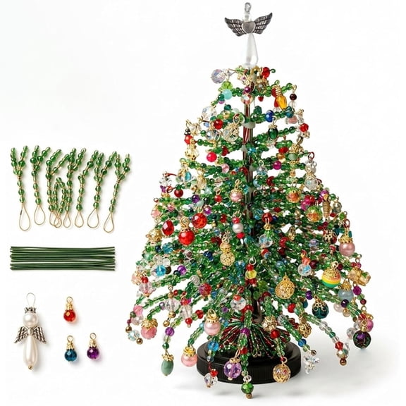 Beaded Christmas Tree Kit 8", DIY Wire Glass Bead Tree for Tabletop, 1 Pack